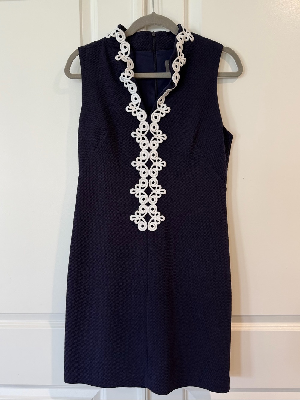 Vince Camuto Navy Shift Dress with White Loop Trim